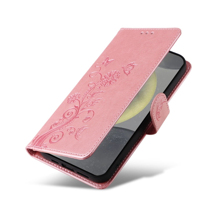 For Samsung Galaxy S25 5G Embossed Butterfly Flowers Leather Phone Case(Rose Gold) by buy2fix