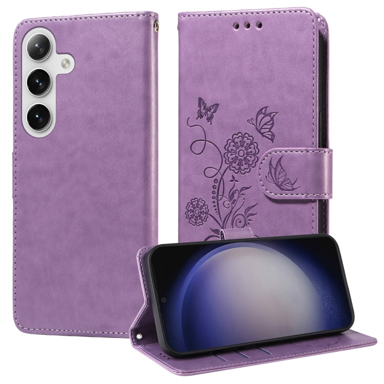 For Samsung Galaxy S25+ 5G Embossed Butterfly Flowers Leather Phone Case(Purple) by buy2fix