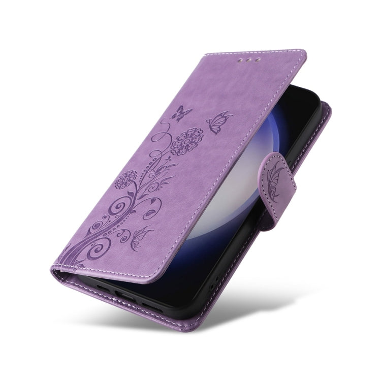 For Samsung Galaxy S25+ 5G Embossed Butterfly Flowers Leather Phone Case(Purple) by buy2fix