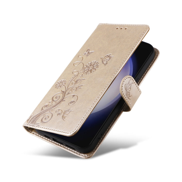 For Samsung Galaxy S25+ 5G Embossed Butterfly Flowers Leather Phone Case(Gold) by buy2fix