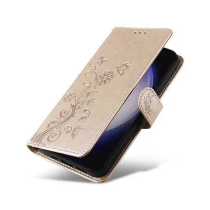 For Samsung Galaxy S25+ 5G Embossed Butterfly Flowers Leather Phone Case(Gold) by buy2fix