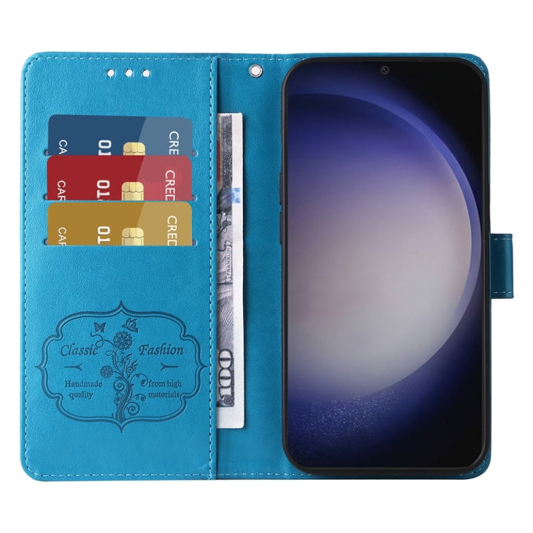 For Samsung Galaxy S25+ 5G Embossed Butterfly Flowers Leather Phone Case(Blue) by buy2fix