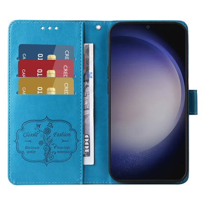 For Samsung Galaxy S25+ 5G Embossed Butterfly Flowers Leather Phone Case(Blue) by buy2fix