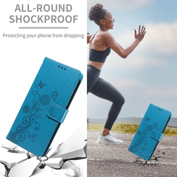 For Samsung Galaxy S25+ 5G Embossed Butterfly Flowers Leather Phone Case(Blue) by buy2fix