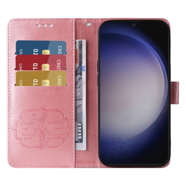 For Samsung Galaxy S25+ 5G Embossed Butterfly Flowers Leather Phone Case(Rose Gold) by buy2fix