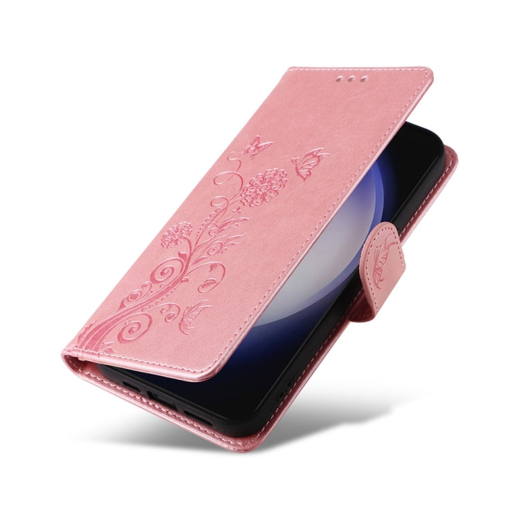 For Samsung Galaxy S25+ 5G Embossed Butterfly Flowers Leather Phone Case(Rose Gold) by buy2fix