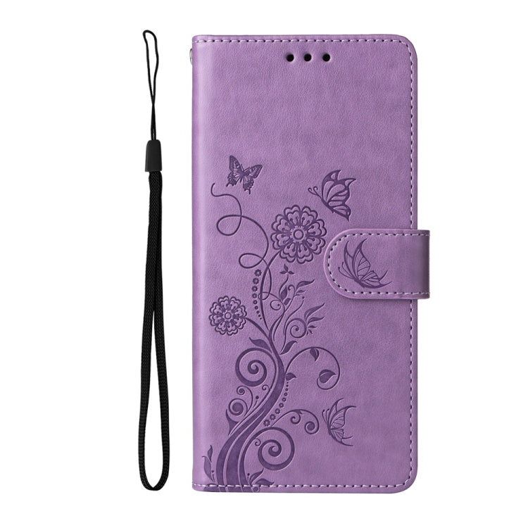 For Samsung Galaxy S25 Ultra 5G Embossed Butterfly Flowers Leather Phone Case(Purple) by buy2fix