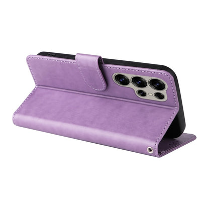 For Samsung Galaxy S25 Ultra 5G Embossed Butterfly Flowers Leather Phone Case(Purple) by buy2fix