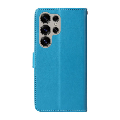 For Samsung Galaxy S25 Ultra 5G Embossed Butterfly Flowers Leather Phone Case(Blue) by buy2fix