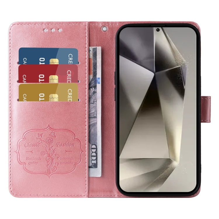 For Samsung Galaxy S25 Ultra 5G Embossed Butterfly Flowers Leather Phone Case(Rose Gold) by buy2fix