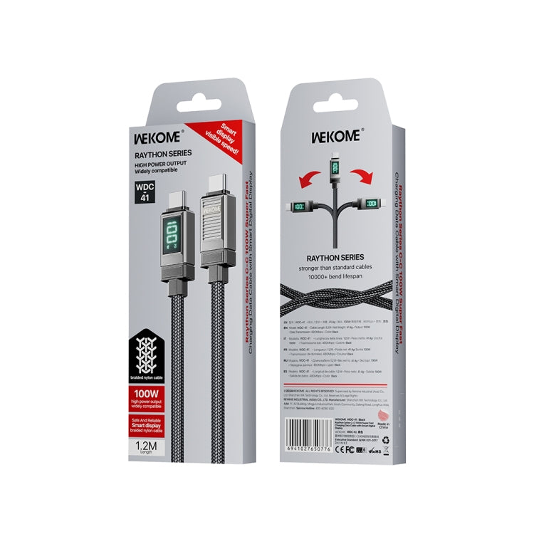 WK WDC-41 Smart Digital Display 1.2m 100W Type-C to Type-C Fast Charging Data Cable(Black Grey) - USB-C & Type-C Cable by WK | Online Shopping UK | buy2fix