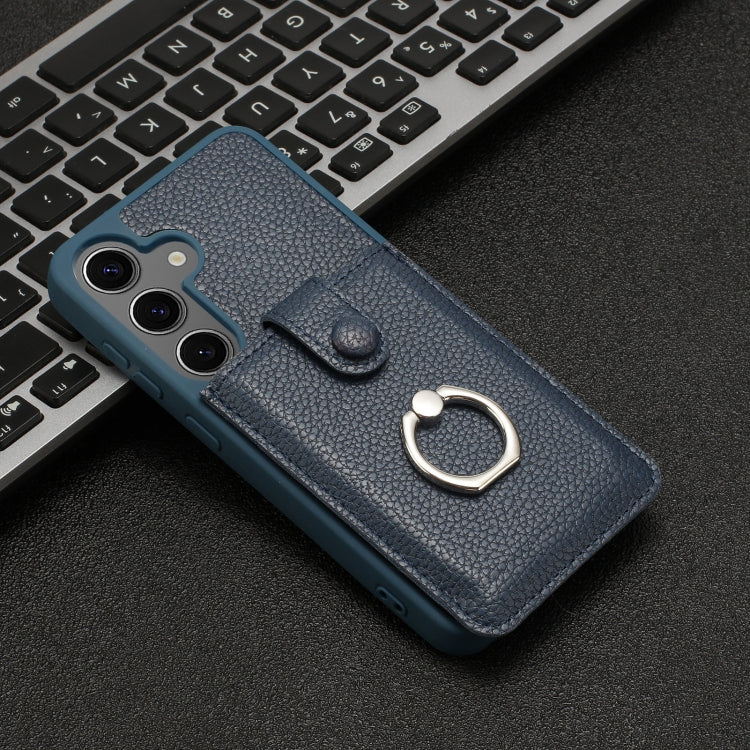 For Samsung Galaxy S25 5G Litchi Texture Drawing Card Bag Ring Holder Phone Case(Blue) by buy2fix