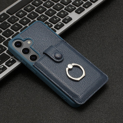 For Samsung Galaxy S25 5G Litchi Texture Drawing Card Bag Ring Holder Phone Case(Blue) by buy2fix