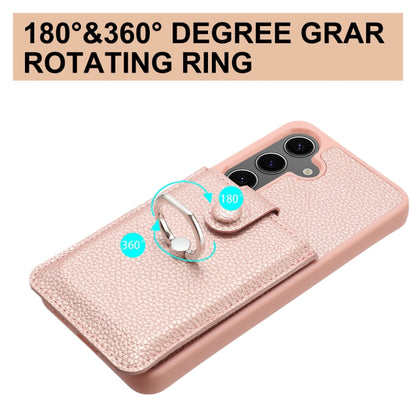 For Samsung Galaxy S25+ 5G Litchi Texture Drawing Card Bag Ring Holder Phone Case(Rose Gold) by buy2fix