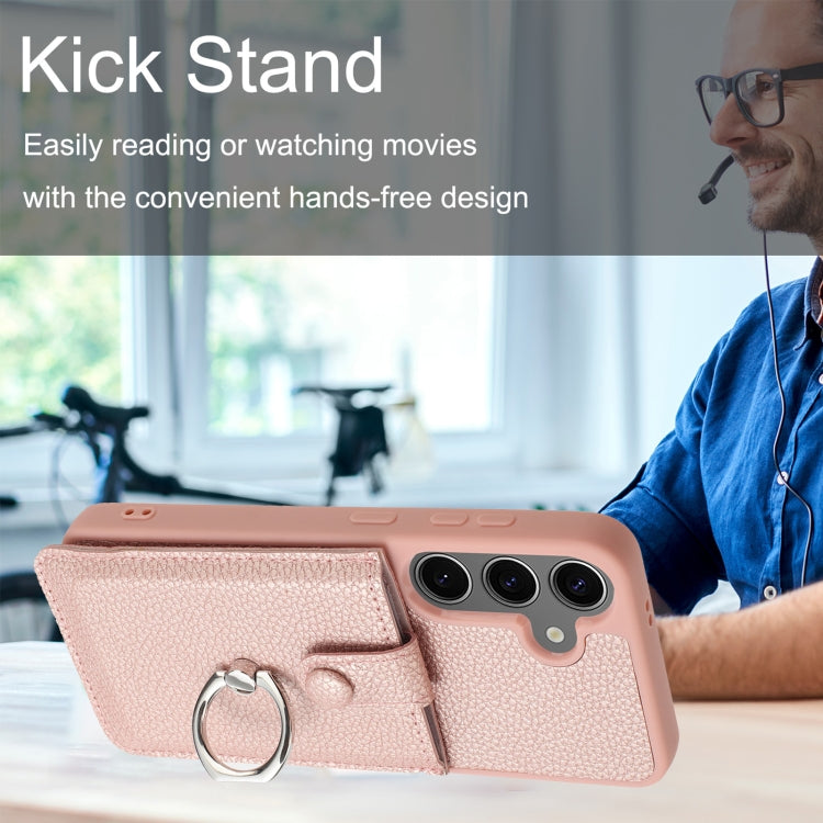 For Samsung Galaxy S25+ 5G Litchi Texture Drawing Card Bag Ring Holder Phone Case(Brown) by buy2fix