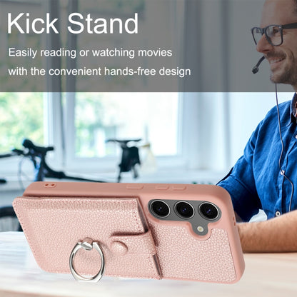 For Samsung Galaxy S25+ 5G Litchi Texture Drawing Card Bag Ring Holder Phone Case(Black) by buy2fix