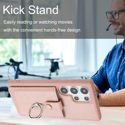 For Samsung Galaxy S25 Ultra 5G Litchi Texture Drawing Card Bag Ring Holder Phone Case(Wine Red) by buy2fix