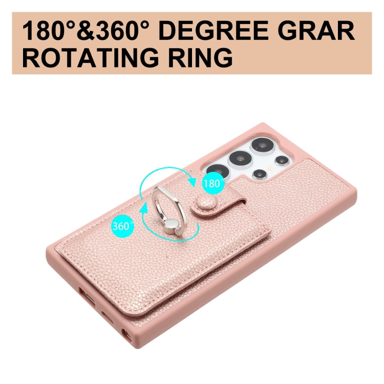 For Samsung Galaxy S25 Ultra 5G Litchi Texture Drawing Card Bag Ring Holder Phone Case(Purple) by buy2fix