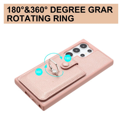 For Samsung Galaxy S25 Ultra 5G Litchi Texture Drawing Card Bag Ring Holder Phone Case(Purple) by buy2fix