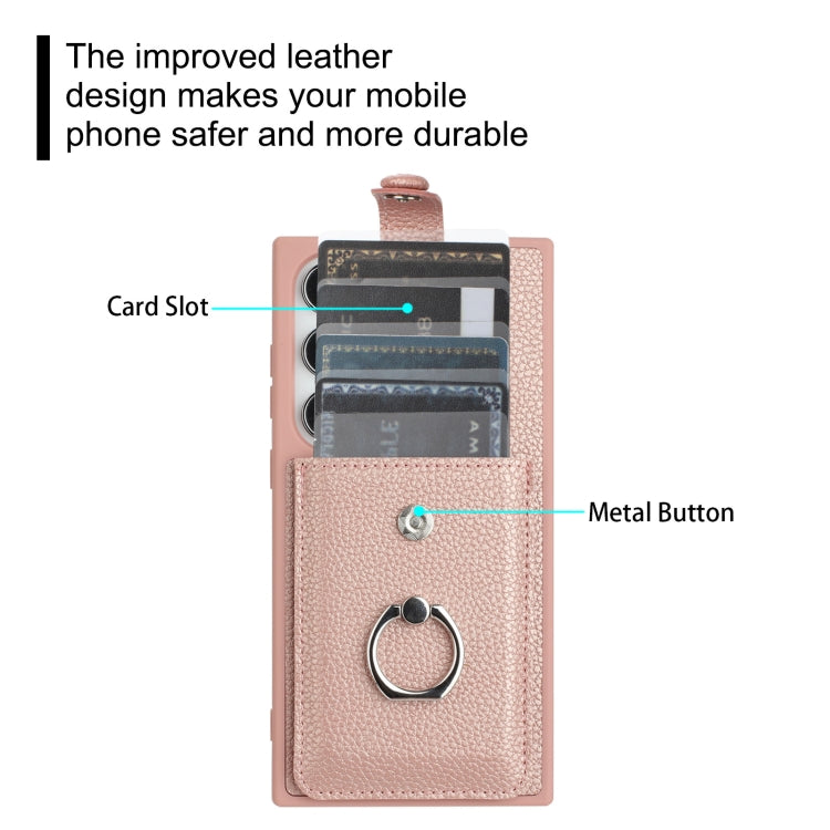 For Samsung Galaxy S25 Ultra 5G Litchi Texture Drawing Card Bag Ring Holder Phone Case(Purple) by buy2fix