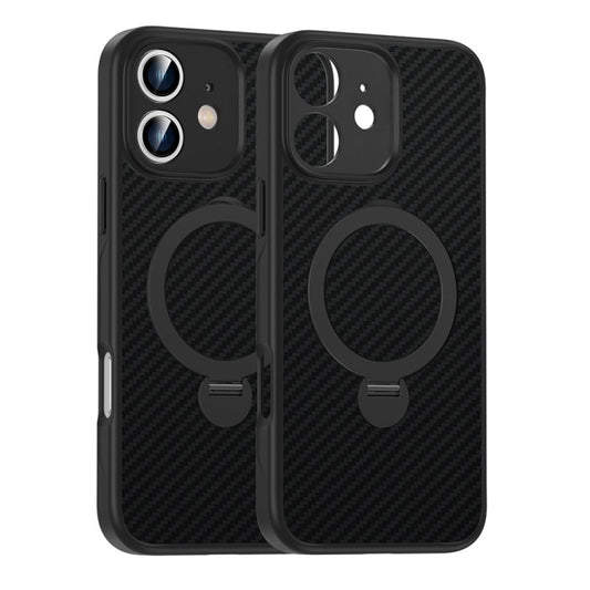 For iPhone 12 Carbon Fiber MagSafe 360 Degree Rotating Holder Phone Case(Black) by buy2fix