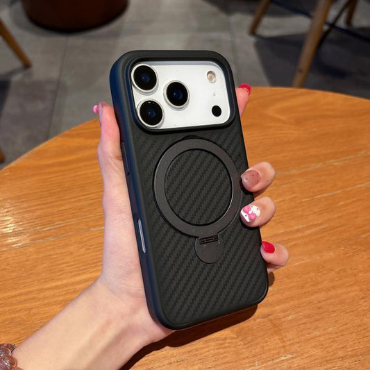 For iPhone 17 Pro Max Carbon Fiber MagSafe 360 Degree Rotating Holder Phone Case(Black) - iPhone 17 Pro Max Cases by buy2fix | Online Shopping UK | buy2fix