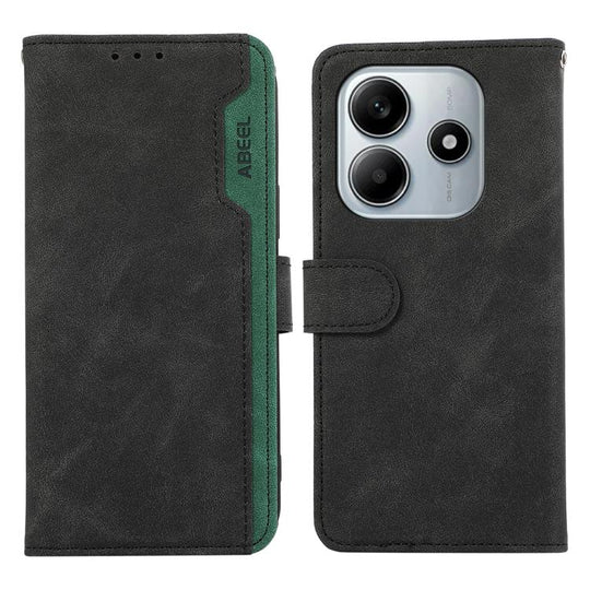 For Redmi Note 14 4G 164.84mm ABEEL Color Block Magnetic RFID Leather Phone Case(Black-Green)