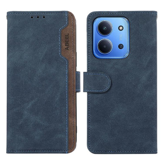 For Redmi 15C 5G / 4G EU 173mm ABEEL Color Block Magnetic RFID Leather Phone Case(Blue-Brown)