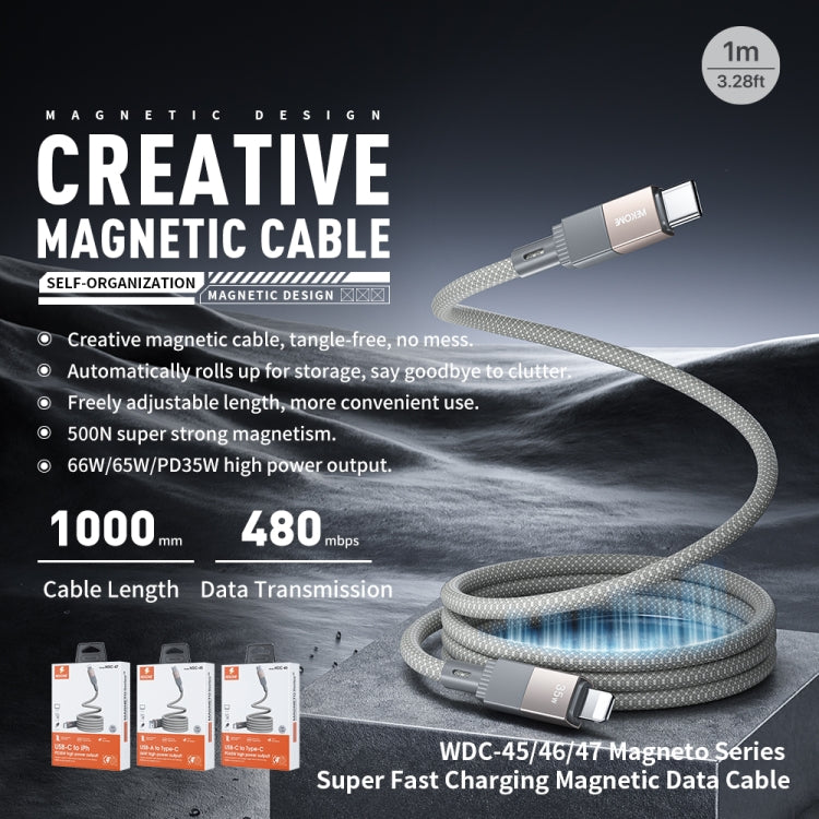 WK WDC-45 Magneto Series 1m 66W USB to Type-C Fast Charging Magnetic Data Cable(Grey) - USB-C & Type-C Cable by WK | Online Shopping UK | buy2fix