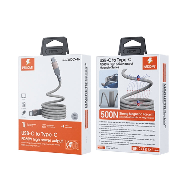 WK WDC-46 Magneto Series 1m 65W Type-C to Type-C Fast Charging Magnetic Data Cable(Grey) - USB-C & Type-C Cable by WK | Online Shopping UK | buy2fix