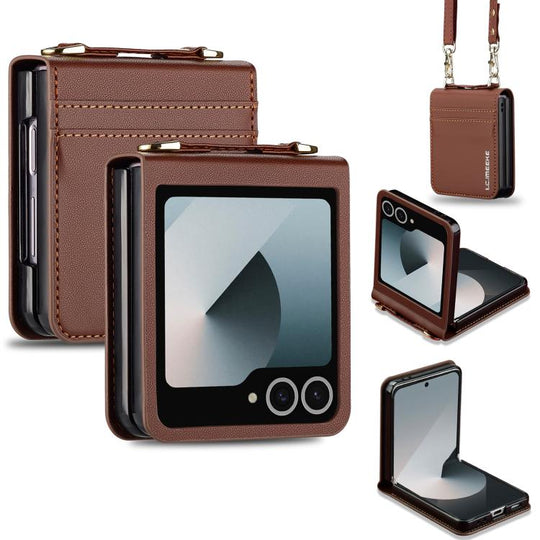 For Samsung Galaxy Z Flip7 5G LC.IMEEKE L1 Series Frosted Fine Texture PU Phone Case with Lanyard(Brown)