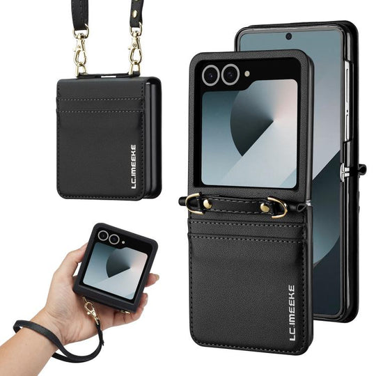 For Galaxy Z Flip8 5G LC.IMEEKE L1 Series Frosted Fine Texture PU Phone Case with Lanyard(Black)