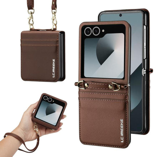 For Galaxy Z Flip8 5G LC.IMEEKE L1 Series Frosted Fine Texture PU Phone Case with Lanyard(Brown)
