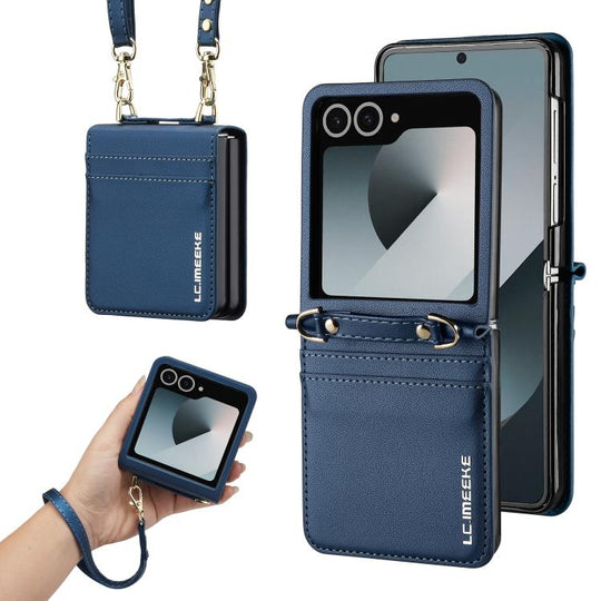 For Galaxy Z Flip8 5G LC.IMEEKE L1 Series Frosted Fine Texture PU Phone Case with Lanyard(Blue)