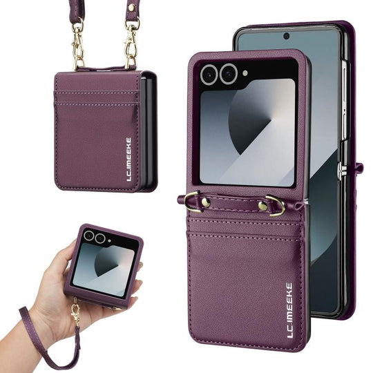 For Galaxy Z Flip8 5G LC.IMEEKE L1 Series Frosted Fine Texture PU Phone Case with Lanyard(Purple)