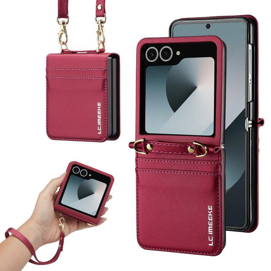 For Galaxy Z Flip8 5G LC.IMEEKE L1 Series Frosted Fine Texture PU Phone Case with Lanyard(Red)