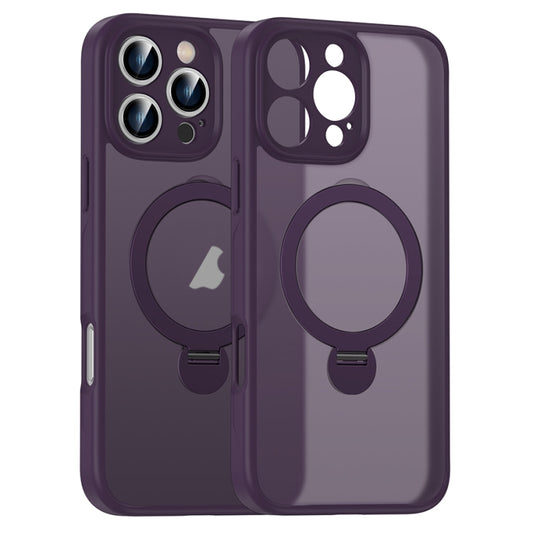 For iPhone 16 Pro Max Matte Texture 360 Degree Rotary Tone Holder MagSafe Phone Case(Dark Purple) - iPhone 16 Pro Max Cases by buy2fix | Online Shopping UK | buy2fix