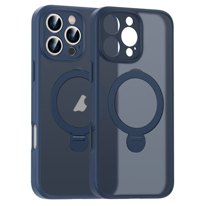 For iPhone 16 Pro Max Matte Texture 360 Degree Rotary Tone Holder MagSafe Phone Case(Dark Blue) - iPhone 16 Pro Max Cases by buy2fix | Online Shopping UK | buy2fix