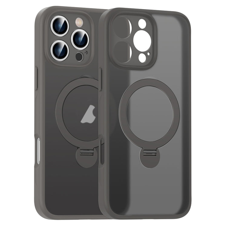 For iPhone 16 Pro Max Matte Texture 360 Degree Rotary Tone Holder MagSafe Phone Case(Titanium Gray) - iPhone 16 Pro Max Cases by buy2fix | Online Shopping UK | buy2fix