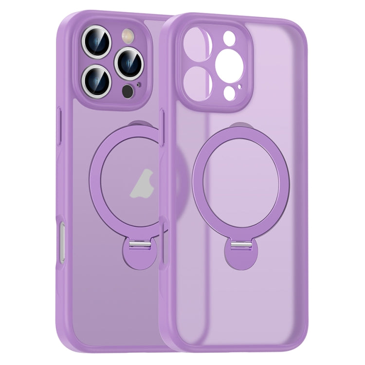 For iPhone 16 Pro Matte Texture 360 Degree Rotary Tone Holder MagSafe Phone Case(Roland Purple) - iPhone 16 Pro Cases by buy2fix | Online Shopping UK | buy2fix