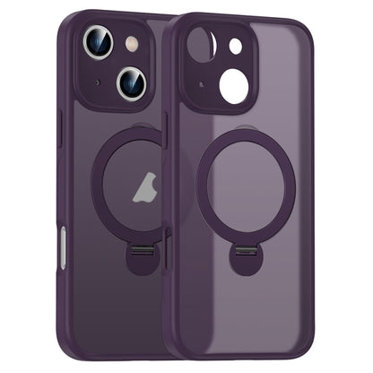 For iPhone 16 Matte Texture 360 Degree Rotary Tone Holder MagSafe Phone Case(Dark Purple) - iPhone 16 Cases by buy2fix | Online Shopping UK | buy2fix