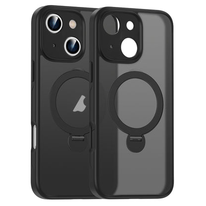 For iPhone 16 Matte Texture 360 Degree Rotary Tone Holder MagSafe Phone Case(Black) - iPhone 16 Cases by buy2fix | Online Shopping UK | buy2fix