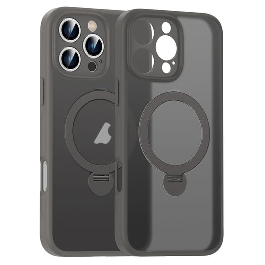 For iPhone 15 Pro Max Matte Texture 360 Degree Rotary Tone Holder MagSafe Phone Case(Titanium Gray) - iPhone 15 Pro Max Cases by buy2fix | Online Shopping UK | buy2fix