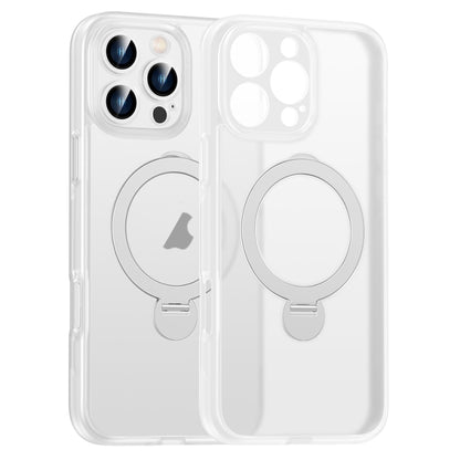 For iPhone 15 Pro Matte Texture 360 Degree Rotary Tone Holder MagSafe Phone Case(Transparent) - iPhone 15 Pro Cases by buy2fix | Online Shopping UK | buy2fix