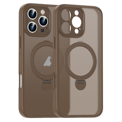 For iPhone 15 Pro Matte Texture 360 Degree Rotary Tone Holder MagSafe Phone Case(Bronze) - iPhone 15 Pro Cases by buy2fix | Online Shopping UK | buy2fix