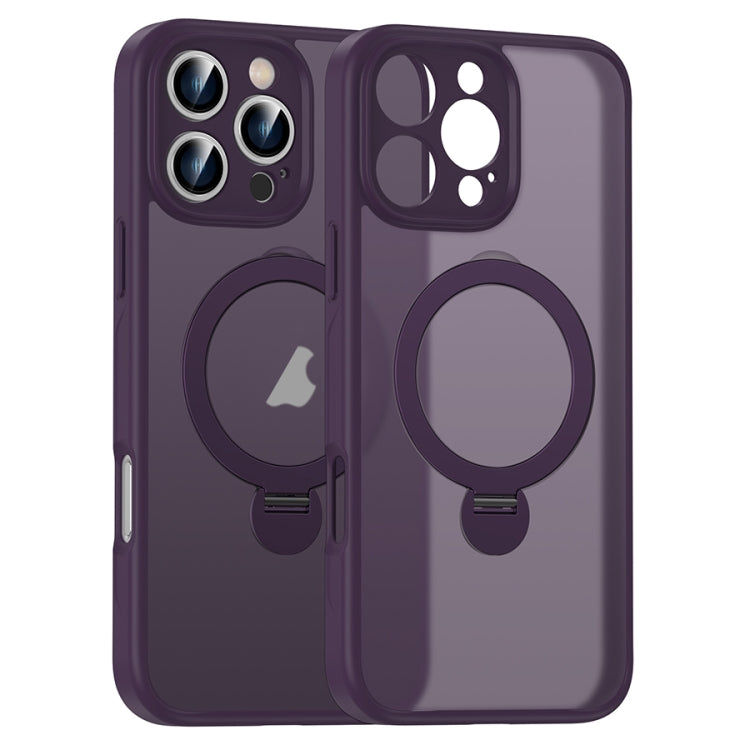 For iPhone 15 Pro Matte Texture 360 Degree Rotary Tone Holder MagSafe Phone Case(Dark Purple) - iPhone 15 Pro Cases by buy2fix | Online Shopping UK | buy2fix
