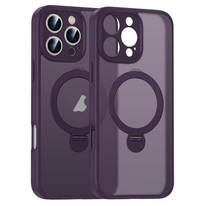 For iPhone 15 Pro Matte Texture 360 Degree Rotary Tone Holder MagSafe Phone Case(Dark Purple) - iPhone 15 Pro Cases by buy2fix | Online Shopping UK | buy2fix