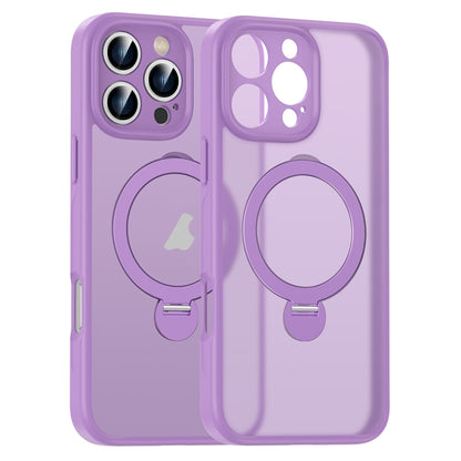 For iPhone 15 Pro Matte Texture 360 Degree Rotary Tone Holder MagSafe Phone Case(Roland Purple) - iPhone 15 Pro Cases by buy2fix | Online Shopping UK | buy2fix