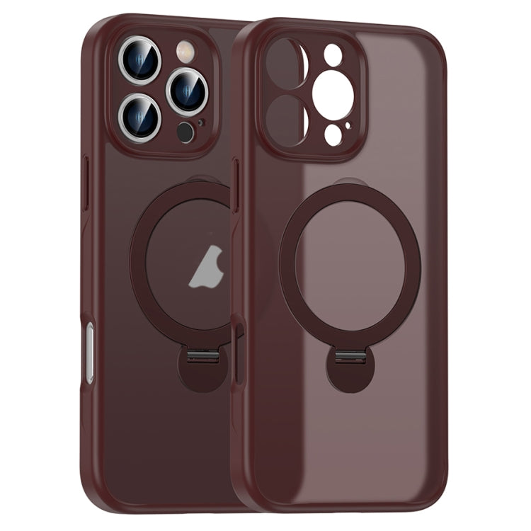 For iPhone 15 Pro Matte Texture 360 Degree Rotary Tone Holder MagSafe Phone Case(Plum Red) - iPhone 15 Pro Cases by buy2fix | Online Shopping UK | buy2fix