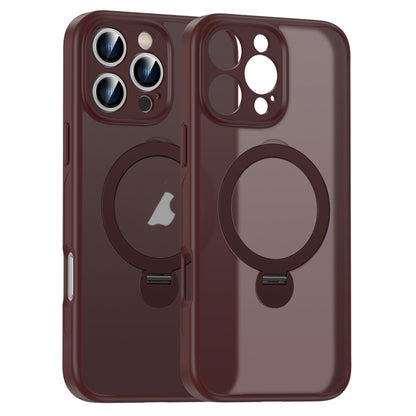 For iPhone 15 Pro Matte Texture 360 Degree Rotary Tone Holder MagSafe Phone Case(Plum Red) - iPhone 15 Pro Cases by buy2fix | Online Shopping UK | buy2fix
